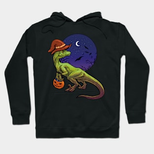 Halloween raptor t rex with pumpkin jack o'lantern and sweets Hoodie